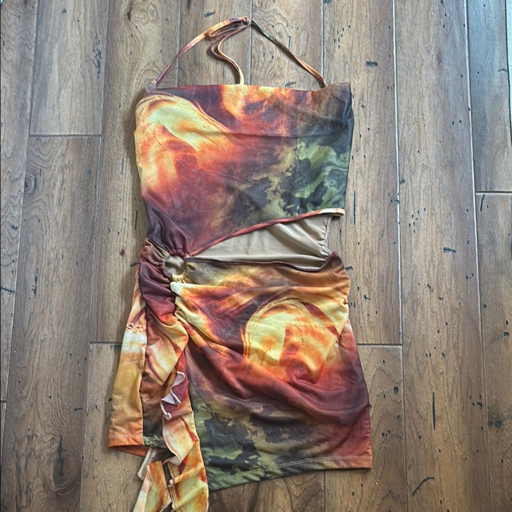 Multicolor Halter Dress with Abstract Design